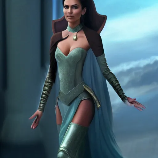 Image similar to victoria justice with kim kardashian body as princess padme in star wars episode 3, 8 k resolution, cinematic lighting, anatomically correct