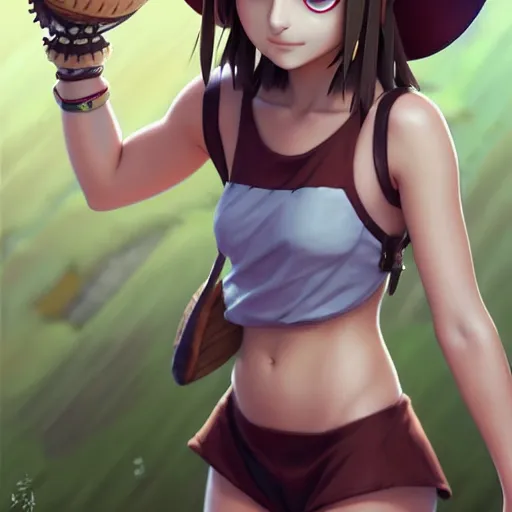 Image similar to beautiful boyish natalie portman alluring gravure model in majora's mask, wearing wooden mask and baseball cap and leotard, street wear with subtle mayan patterns, aztec bathing suit, gapmoe yandere grimdark, trending on pixiv fanbox, painted by greg rutkowski makoto shinkai takashi takeuchi studio ghibli, akihiko yoshida