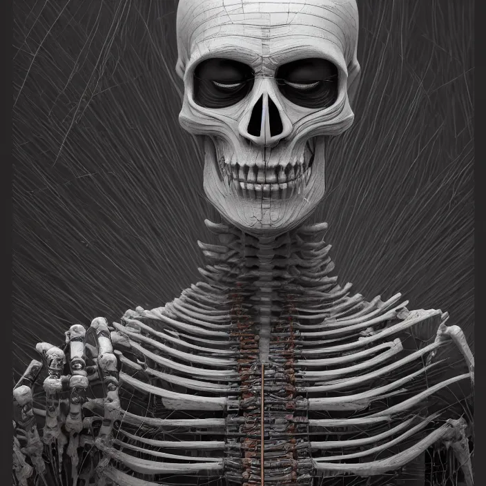 Image similar to portrait of Buddhist Monk as skeleton. intricate abstract. intricate artwork. by Tooth Wu, wlop, beeple, dan mumford. octane render, trending on artstation, greg rutkowski, very coherent symmetrical artwork. cinematic, hyper realism, high detail, octane render, 8k, iridescent accents, deep blacks