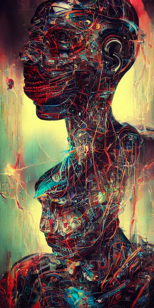 Prompt: portrait of computer & circuits, melting, patriot, 8 k, by tristan eaton, stanley artgermm, tom bagshaw, greg rutkowski, carne griffiths, ayami kojima, beksinski, giger, trending on deviantart, face enhance, hyper detailed, minimalist, cybernetic, android, blade runner, full of colour, super detailed