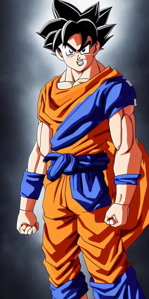 Image similar to son goku full body, photorealistic, highly detailed, 8 k, sharp focus, simple background, cinematic