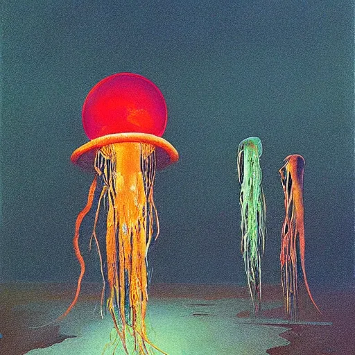 Image similar to portrait painting of jellyfish moon star, science fiction, Edward Hopper and James Gilleard, Zzislaw Beksinski, highly detailed