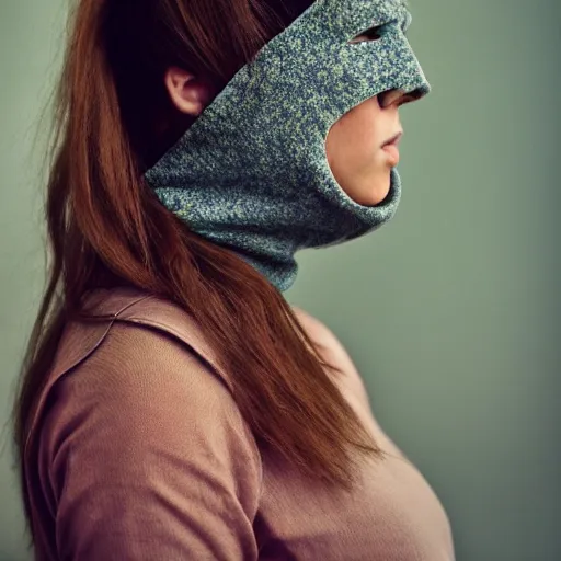 Image similar to female balaclava photography portrait, epic film still