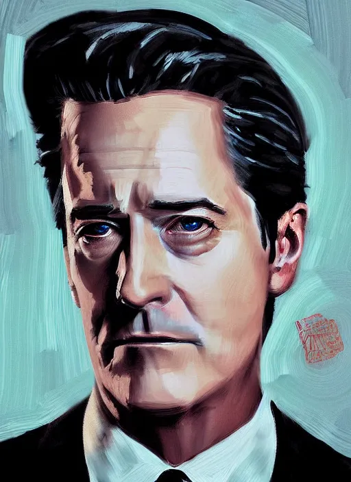 Prompt: portrait of kyle maclachlan as dale cooper by jeremy enecio