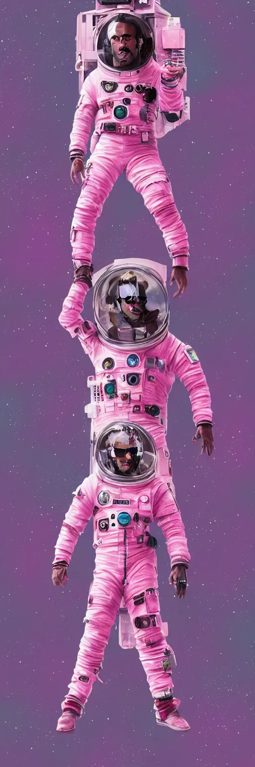 Image similar to Cinematic full body portrait of Lil Uzi Vert wearing a pink spacesuit, cinematic photograph, matte painting, trending on artstation, space clouds art