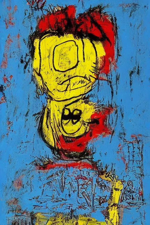 Image similar to a woman inside of an empty light bulb. the woman has wings. by basquiat