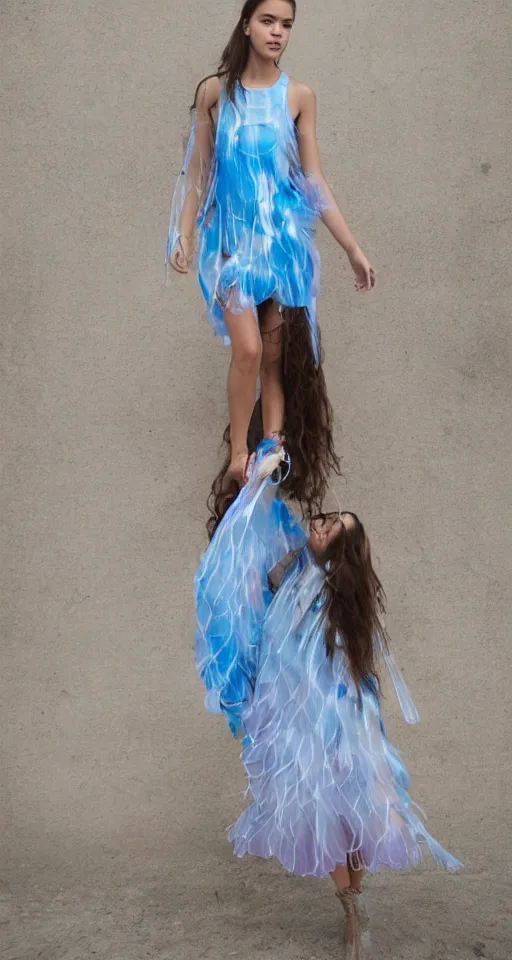 Prompt: Olivia Rodrigo wearing a jellyfish dress, Professional Model, Fashion Advertising Campaign