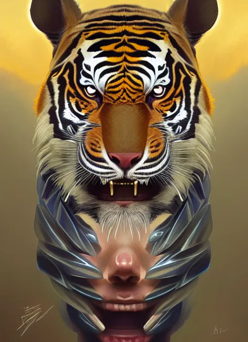 Prompt: symmetry!! portrait of a hybrid robot tiger, midsommar style, intricate, elegant, highly detailed, digital painting, artstation, concept art, smooth, sharp focus, illustration, art by artgerm and greg rutkowski and alphonse mucha, 8 k