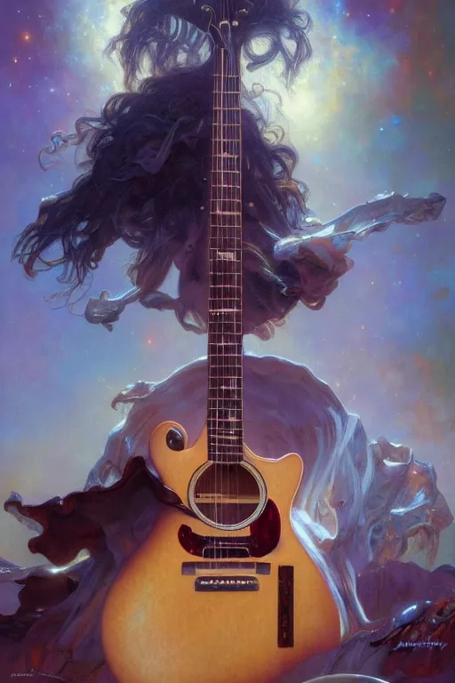 Image similar to fender guitar lost in the space, detailed, 8 k, trending on artstation, smooth, sharp focus artwork by mark arian, artgerm, mark keathley, greg rutkowski and alphonse mucha