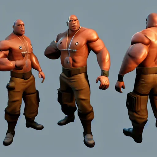 Prompt: gameplay footage of Dwayne ther rock johnson in Team Fortress 2, 3d Render, source engine