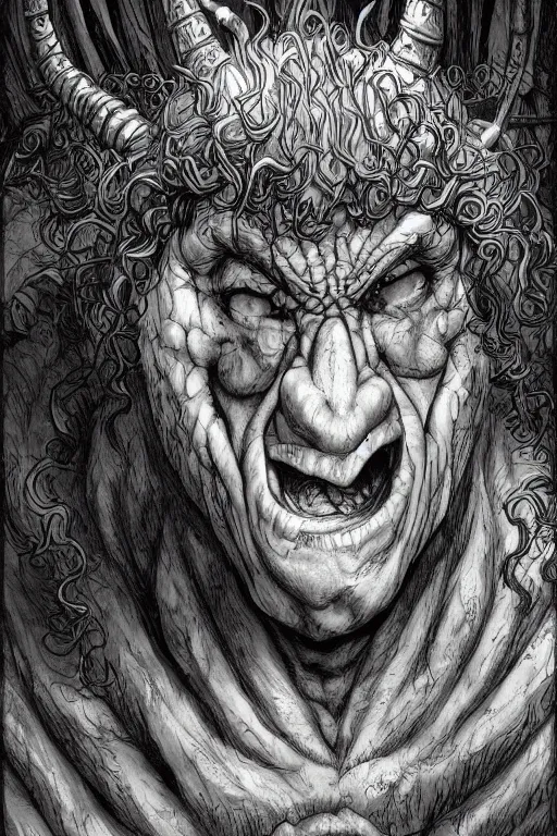 Prompt: hunched troll with a horn on his head, fantasy, highly detailed, digital art, sharp focus, trending on art station, kentaro miura manga art style