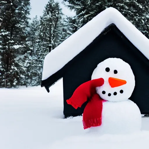 Prompt: a snowman eating a house