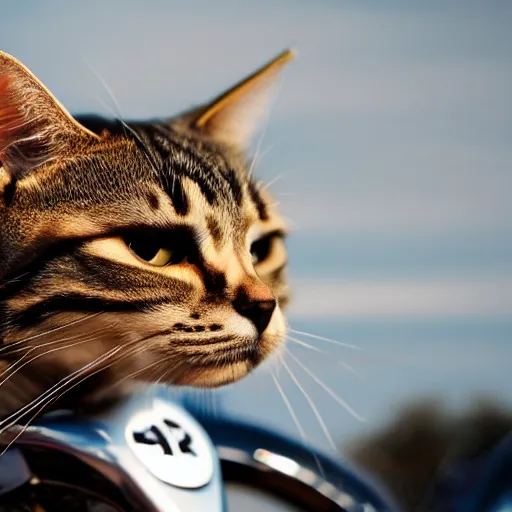 Image similar to A cat riding a motorcycle