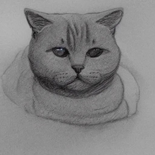Image similar to a british shorthair cat, drawn by Michaelangelo