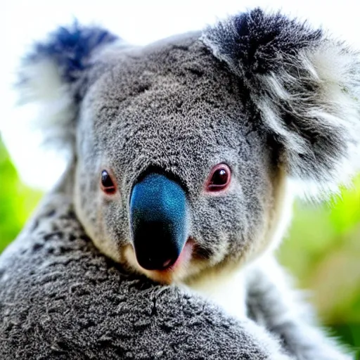 Image similar to a surreal photo of a very rare koala with yellow hair