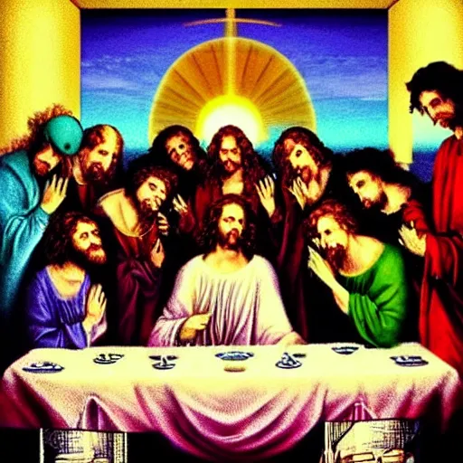 Image similar to vapourwave last supper