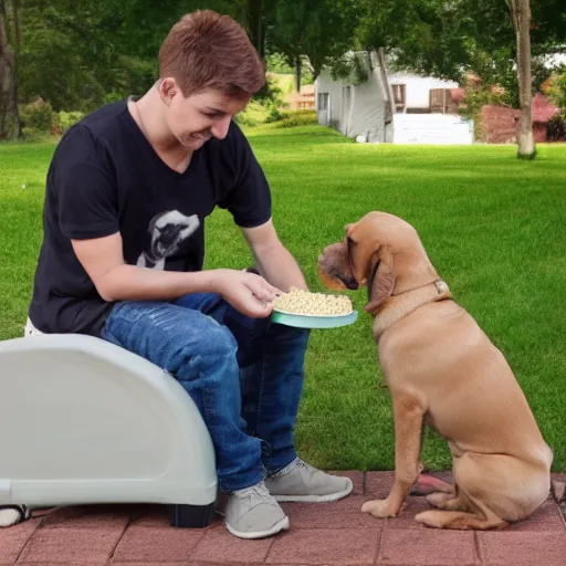 Image similar to dog feeding his pet human?