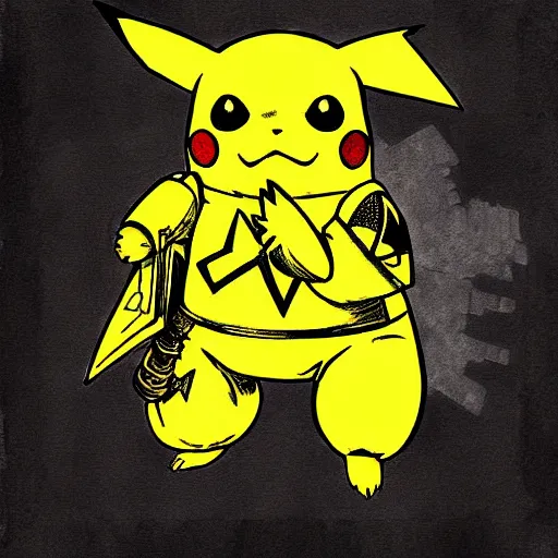 Image similar to pikachu in space marine power armor from warhammer 4 0 k, detailed digital art