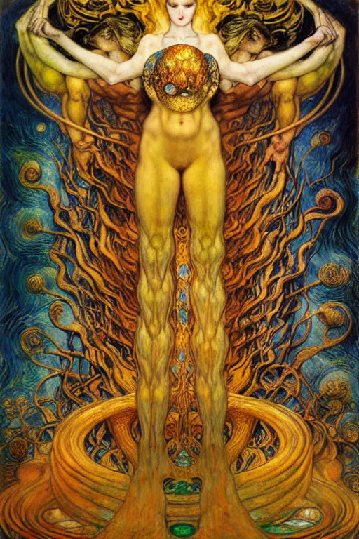 Image similar to Divine Chaos Engine by Karol Bak, Jean Delville, William Blake, Gustav Klimt, and Vincent Van Gogh, symbolist, visionary