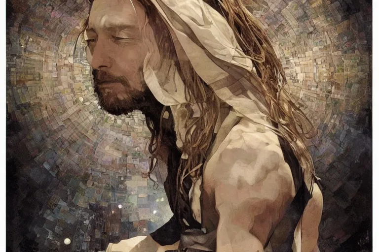 Image similar to hyper realistic portrait of thom yorke singer songwriter, side, liminal space, by lee bermejo, alphonse mucha and greg rutkowski