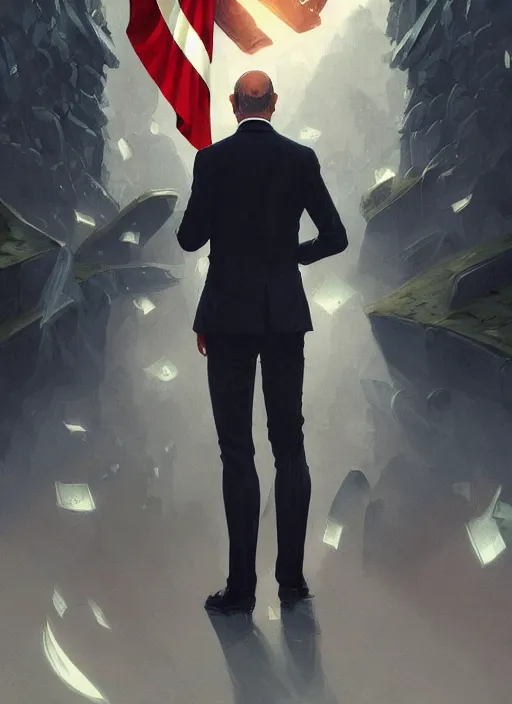 Image similar to enrico letta, wearing a suit, tarot card, deep focus, d & d, fantasy, intricate, elegant, highly detailed, digital painting, artstation, concept art, matte, sharp focus, italian flag, illustration, hearthstone, art by artgerm and greg rutkowski and alphonse mucha