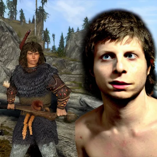 Image similar to Michael cera as scrawny barbarian in Skyrim