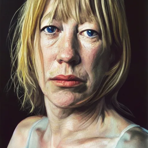 Image similar to high quality high detail painting by lucian freud, hd, portrait of kim gordon, photorealistic lighting