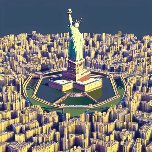 Image similar to an isometric globe with the statue of liberty the eiffel tower and other famous landmarks on it, 3 d render, 3 d model