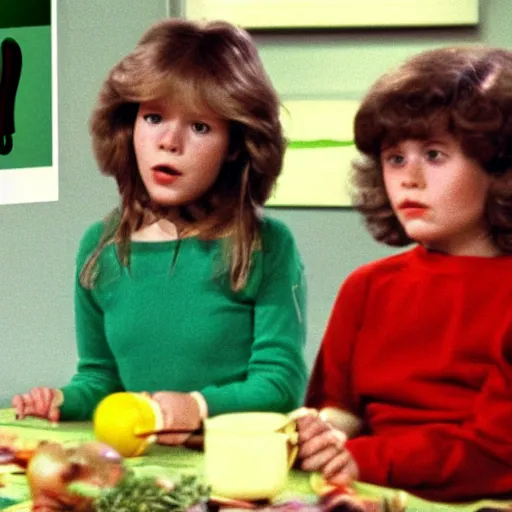 Prompt: still from1983 children's tv show about humans wearing digestive organs color