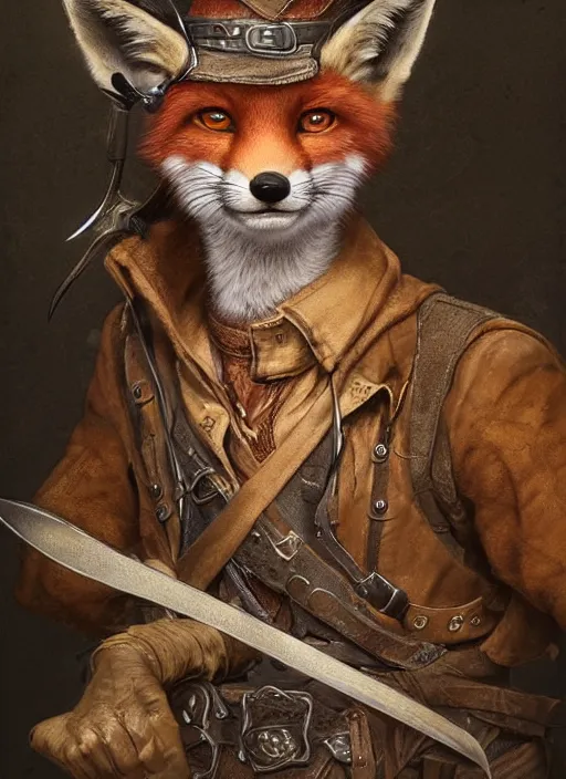 Image similar to portrait of a fox - faced ranger, dnd, gwelf, highly detailed, perfect lighting, perfect composition, 8 k, by artgerm, brian froud, larry macdougall, jean - baptiste monge, cgi