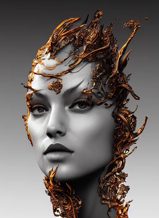 Image similar to sculpture made of flame, portrait, female, future, torch, fire, harper's bazaar, vogue, fashion magazine, intricate, concept art, close up, ornate, luxury, elite, elegant, trending on artstation, by ruan jia, by Kenneth Willardt, by ross tran, by WLOP, by Andrei Riabovitchev,