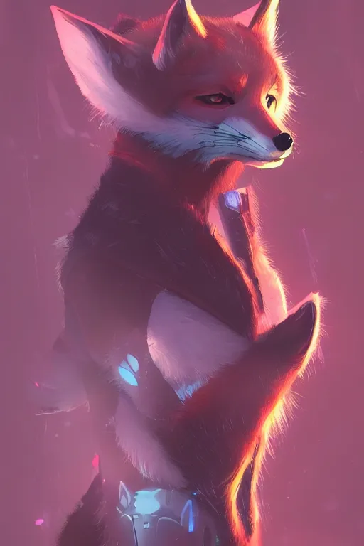 Image similar to a fox fursona, trending on artstation, by kawacy, furry art, digital art, cyberpunk, high quality, backlighting