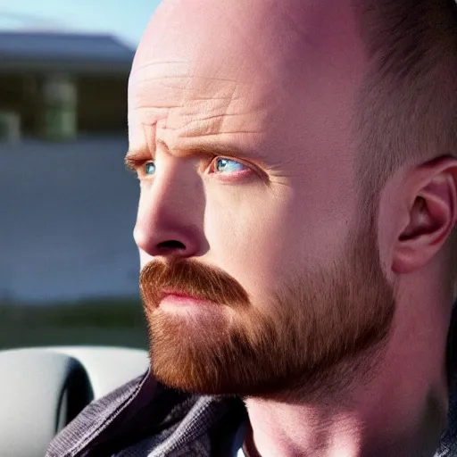 Image similar to Live Action Still of Aaron Paul dressed as and playing Walter White in Breaking Bad, real life, hyperrealistic, ultra realistic, realistic, highly detailed, epic, HD quality, 8k resolution, body and headshot, film still