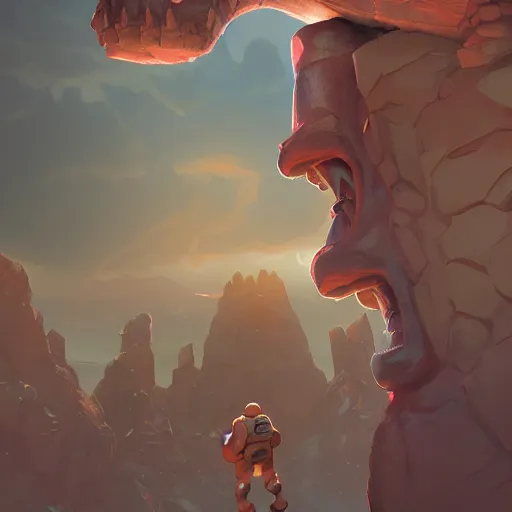 Image similar to Dwayne Johnson as a stone golem, mattepainting concept Blizzard pixar maya engine on stylized background splash comics global illumination lighting artstation lois van baarle, ilya kuvshinov, rossdraws