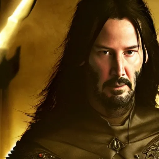 Prompt: keanu reeves as a shadowy fantasy elf elven warlock with dark magical armor and pointy ears