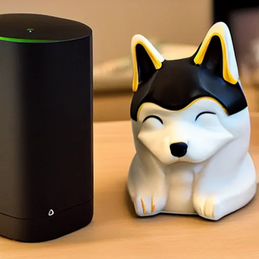 Prompt: a wifi router in the shape of shiba inu dog