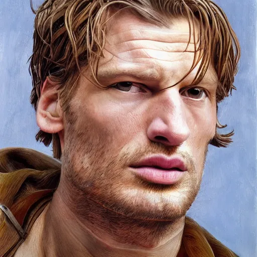 Image similar to high quality high detail painting by lucian freud, hd, jaime lannister