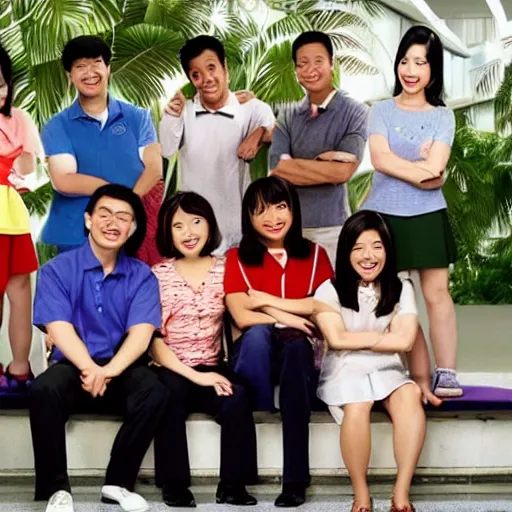 Image similar to promotional art for a 2 0 0 0 s singaporean sitcom about a school