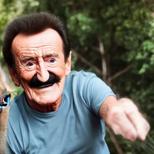 Prompt: Paul chuckle taking a selfie while riding an elephant, photorealistic, 4k