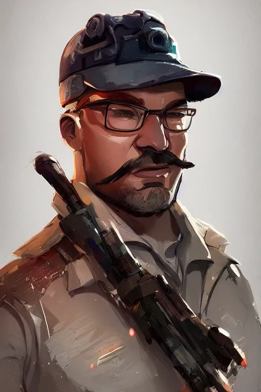 Image similar to beautiful highly detailed realistic stylized character portrait team fortress 2 engineer, detailed character art master portrait by ismail inceoglu, trending on artstation