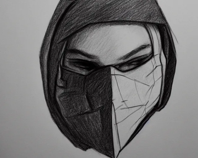 Image similar to draft drawing of a european young man covering face with fabric mask, draft sketch, trending on artstation, context art, pencil sketch, high detail