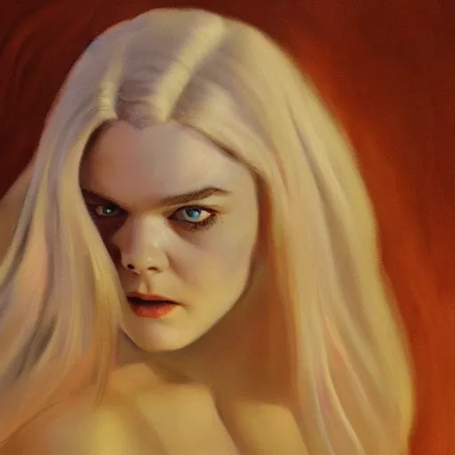 Prompt: ultra realistic painting of elle fanning as ghost spider, art by frank frazetta, 4 k, ultra realistic, highly detailed, epic lighting