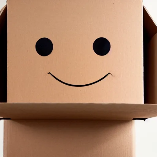 Prompt: an smiling old man peeking through a cardboard box
