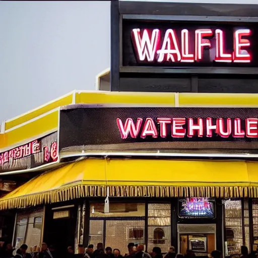 Prompt: waffle house restaurant at the kaaba mecca, realistic