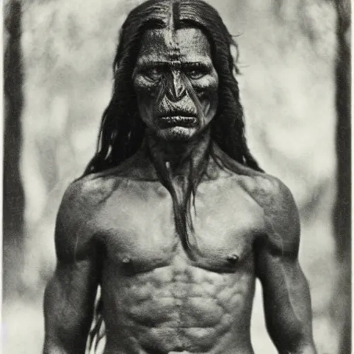 Image similar to photograph of yautja ( predator ) by edwardian, male, 1 9 0 0 s, 1 9 1 0 s, grainy, slightly blurry, faded, realistic face