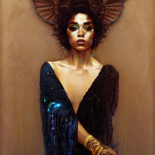 Image similar to epic masterpiece full body portrait a beautiful fire dancer with a beautiful face and flawless skin, raining ashes, by Edgar Maxence and Ross Tran and Michael Whelan