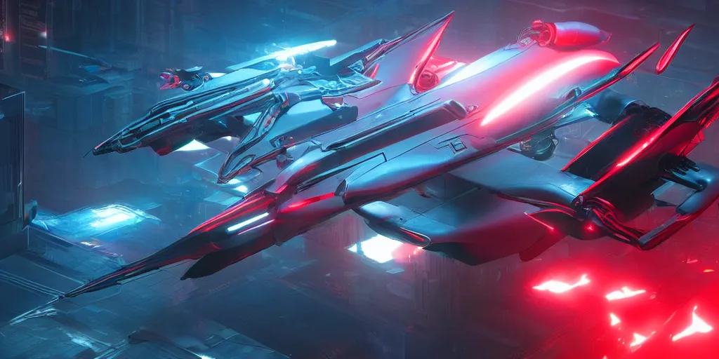 Image similar to cyberpunk concept inspired jet, futuristic look, highly detailed body, aerodynamic body, photorealistic camera shot, bright studio setting, studio lighting, crisp quality and light reflections, unreal engine 5 quality render, red and black tones, shooting