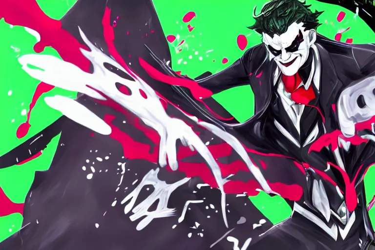 Image similar to splash art of Joker from Persona 5 as a league of legends champion, riot games, digital art