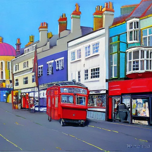 Prompt: street scene Brighton by Wayne Thiebord