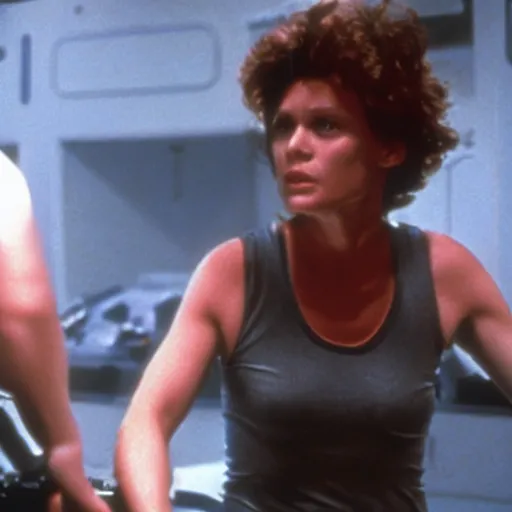 Image similar to film still of Mila Jovavich as Ripley from Aliens 1986